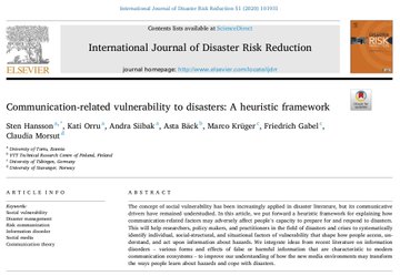 Our new publication is out! Communication-related vulnerability to disasters: A heuristic framework