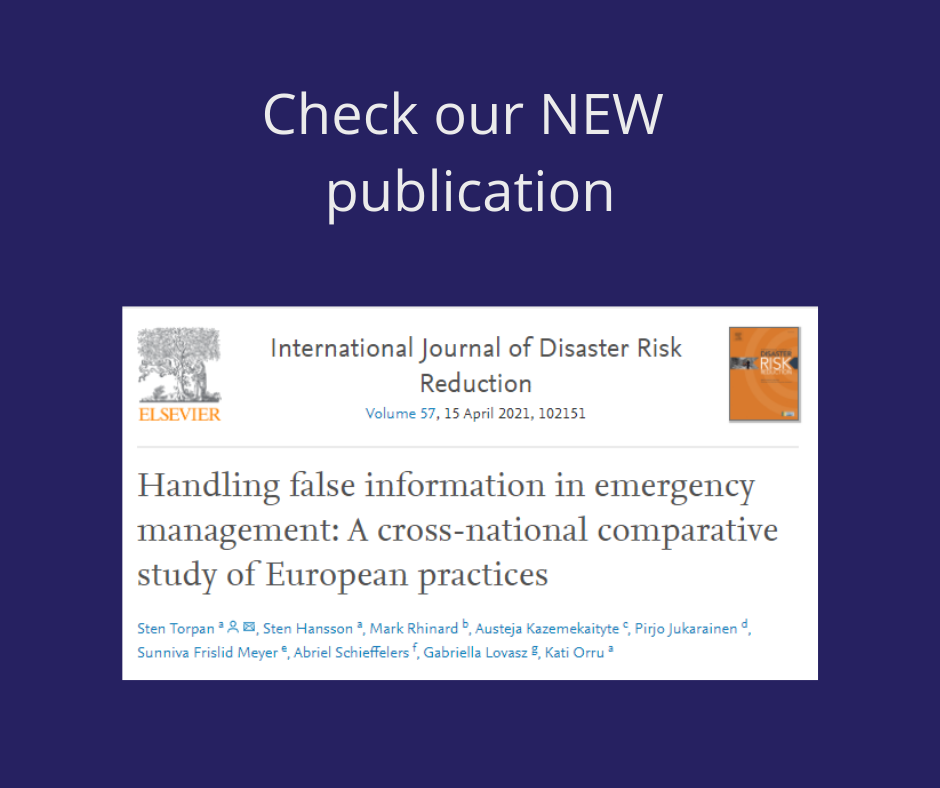 New publication: Handling false information in emergency management: A cross-national comparative study of European practices